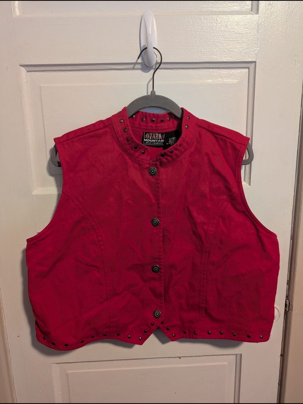 90s Vintage Western Cowgirl Red Denim Studded Vest Ozark Mountain XL